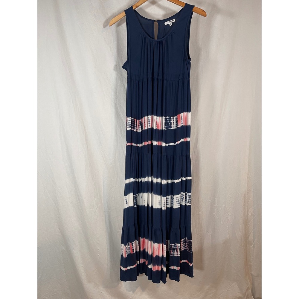Sonoma Goods For Life Navy Blue Pink Tie Dye Tiered Maxi Dress Small